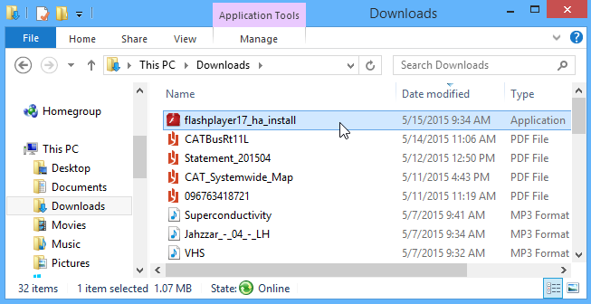 Open Download Folder Adobe Flash Installer